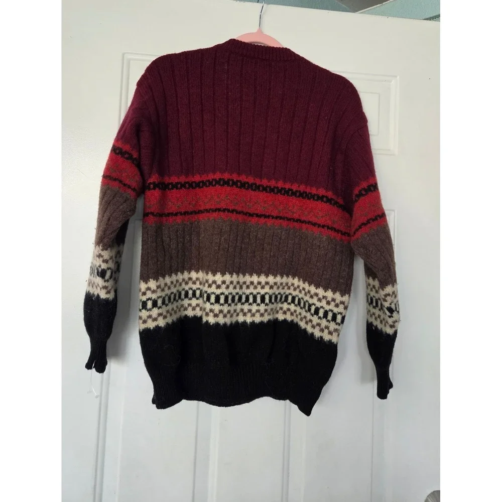 Vintage United Colors of Benetton Shetland Wool Sweater Burgundy Fair Isle Large
